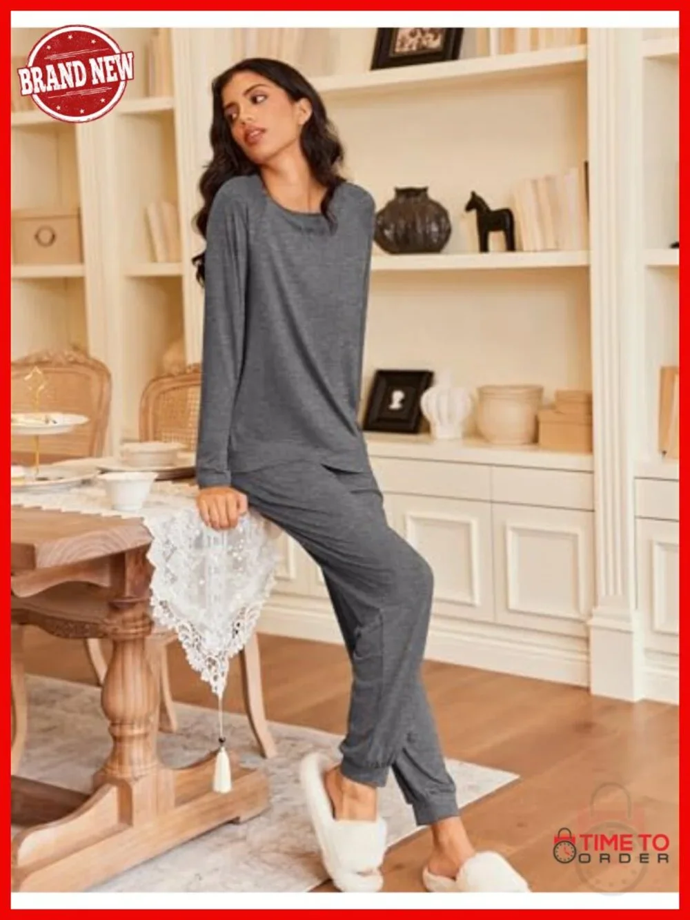 Women's Long Sleeve Pajama Set with Jogger Pants - 2 Piece Sleepwear Soft Comfy